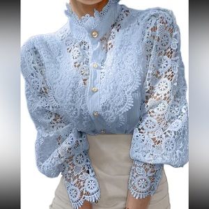 NWOT Sky Blue Lace Blouse